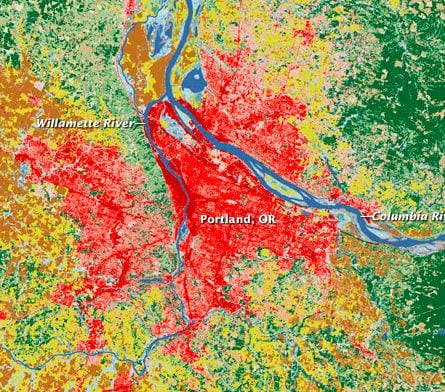 Satellite imagery of Portland, Oregon showing land use types. Credit: NASA Earth Observatory