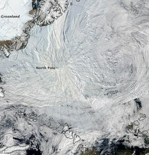 Satellite image of an arctic cycone. Credit: NASA Earth Observatory