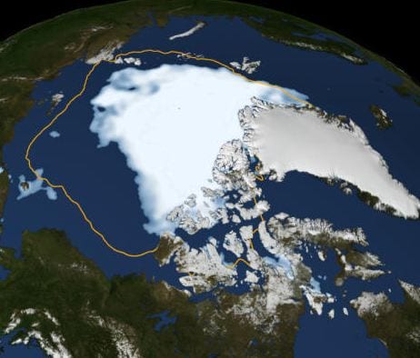 Satellite imagery of Arctic sea ice extent. (Credit: Scientific Visualization Studio, NASA Goddard Space Flight Center)