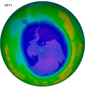 Satellite imagery of the Ozone layer over the Antarctica. Credit; NASA Earth Observatory