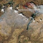Satellite photograph showing wildfires in central washington, usa. Credit: NASA Earth Observatory