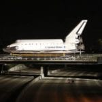 Picture of the shuttle Endeavor being carted across the 405 highway. Credit: Getty Images