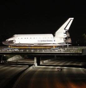 Picture of the shuttle Endeavor being carted across the 405 highway. Credit: Getty Images