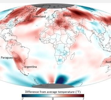 Map of the globe showing temperature/ Credit: NOAA