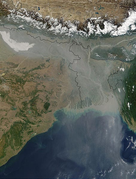 Aerosol pollution in Northern India and Bangladesh. Source: Wiki Commons.