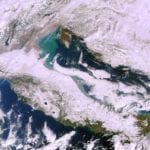 Satellite image of a snoy Italy. Creidt: ESA