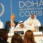 Conference President Abdullah bin Hamad Al-Attiyah of Qatar, center, explains a point to delegates on the last day of the UN climate change conference, December 8, 2012 (Photo courtesy Earth Negotiations Bulletin) Environment News Service (http://s.tt/1wk6k)