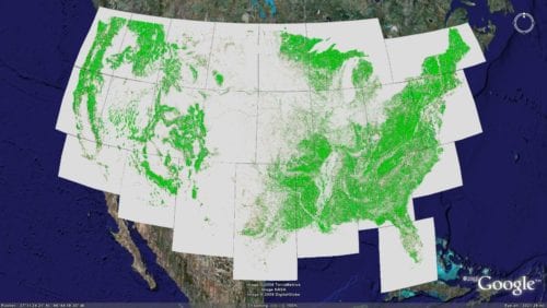 Figure showing Forest Pattern Analysis of the United States. Image Credit: K. Riitters, U.S. Forest Service;  Peter Vogt.
