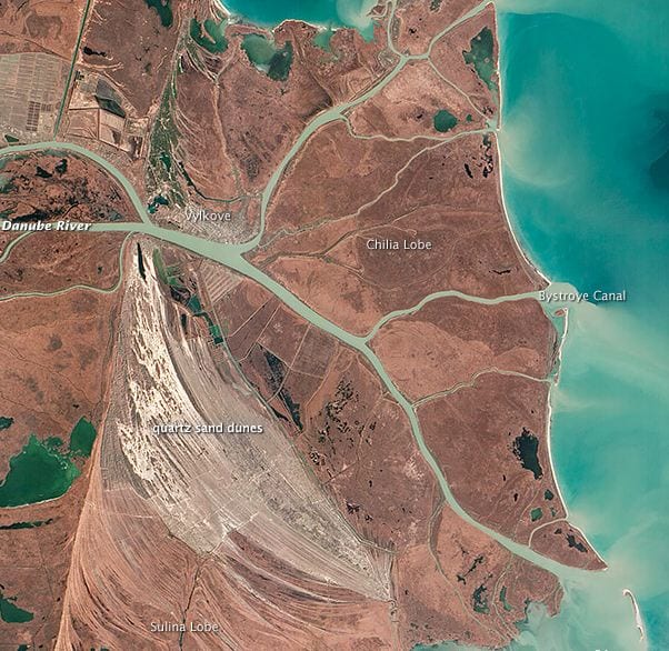 satellite image of the Danube delta. Credit: NASA Earth Observatory