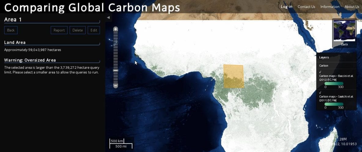 A screenshot of the Global Carbon Map comparison tool.
