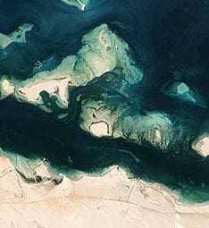 Satellite imagery of the coast off the United Arab Emirates. Credit: NASA Earth Observatory