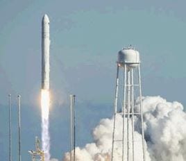 The Antares rocket climbs into the sky. Credit: NASAa