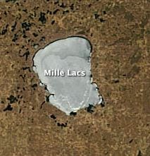 Image of a lake with ice in Minnesota. Credit: NASA