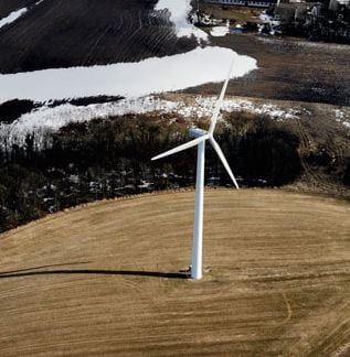 Aerial photograph of a wind mill. Photo: Nicky Bonne