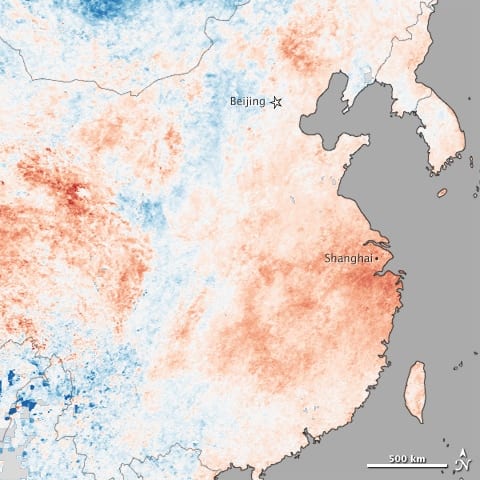 View from space: China heat wave