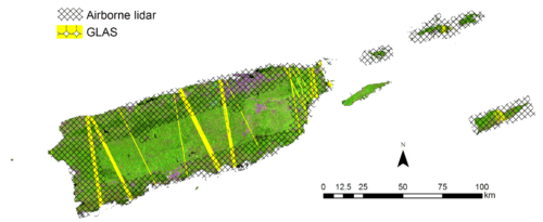     Figure 6 – Landsat imagery and lidar data used for forest canopy structure mapping in Puerto Rico and the U.S. Virgin Islands.