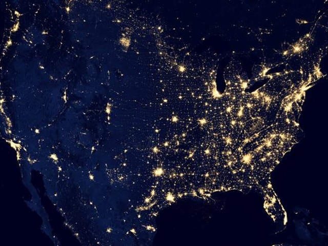 Figure 4 - Lights at night in the United States. Data is from the day/night band of the Visible Infrared Imager Radiometer Suite (VIIRS) on the Suomi National Polar-orbiting Partnership (NPP) satellite. Image Credit: NASA.