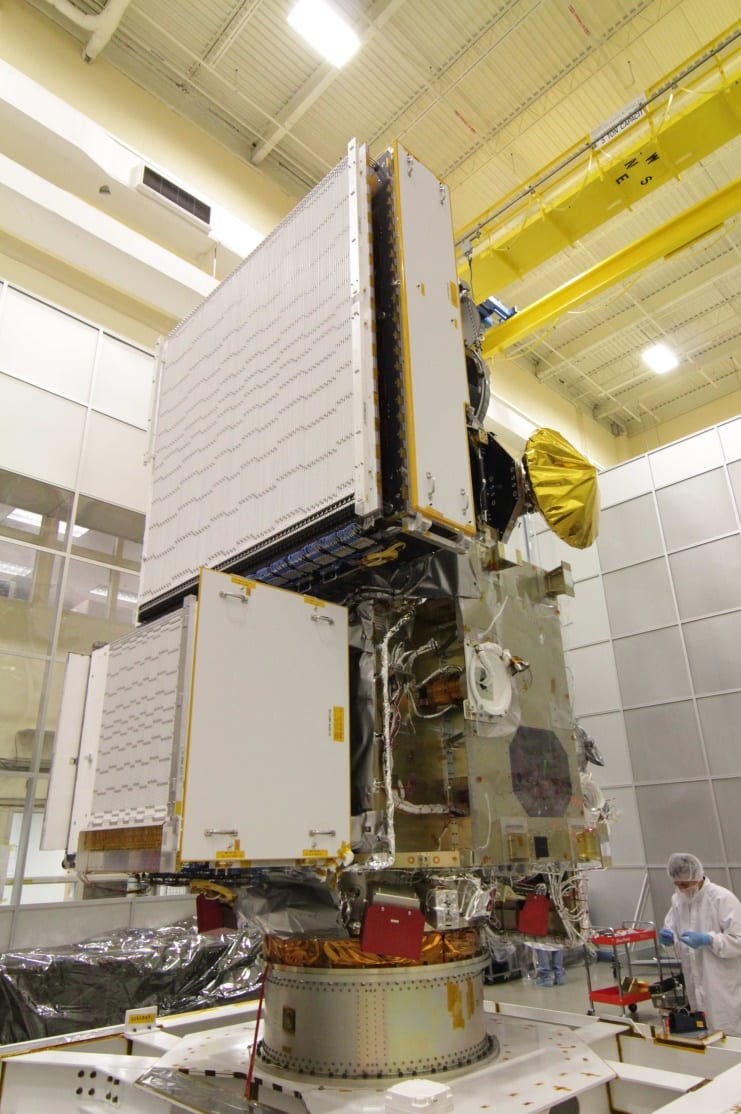 JAXA's Dual-frequency Radar is integrated to GPM's core satellite at the NASA Goddard Space Flight Center. Image Credit: NASA.