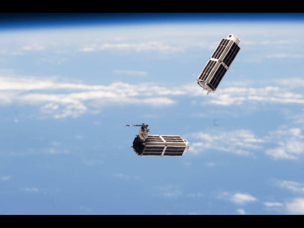 Image of ÛÏCubeSats,Û deployed by a crew at the International Space Station on Feb. 11 and tweeted by the Johnson Space Center's Twitter account, @NASA_Johnson. Image Credit: NASA.