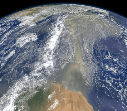 A composite image of Saharan dust in June 2014. Every year, 40 million tons of Saharan dust moves across the planet. Image Credit: NASA. 