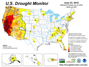 Figure 3: Drought is hitting Western states hard, especially California. Image Credit: United States Drought Monitor