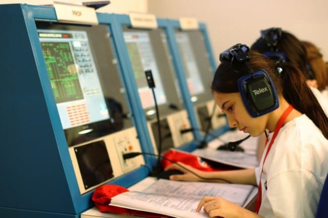 Young girls in the mission control room during a simulated space station mission at space camp in Izmir, Turkey. Image Credit: Space Camp Turkey