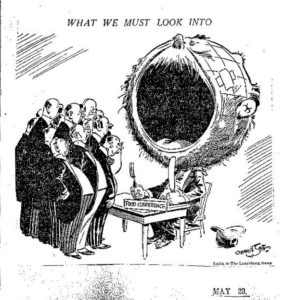 A political cartoon on the eve of the first United Nations Conference on Food and Agriculture emphasized the size of the task before the world. Image Credit: WW2 Cartoons