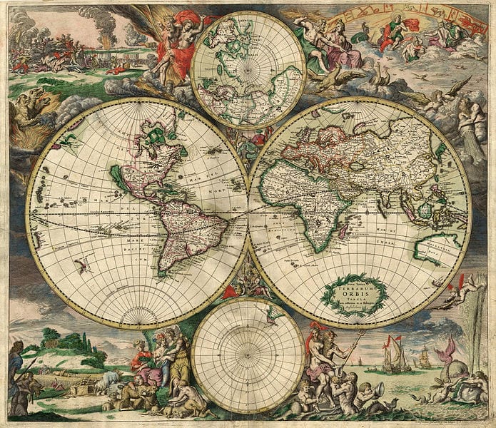 Geospatial data, such as that used to make this world map from 1689, has been used for thousands of years. Image Credit: Wikipedia