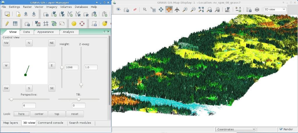 An example workspace in the GRASS-GIS software. Image Credit: OSGeo