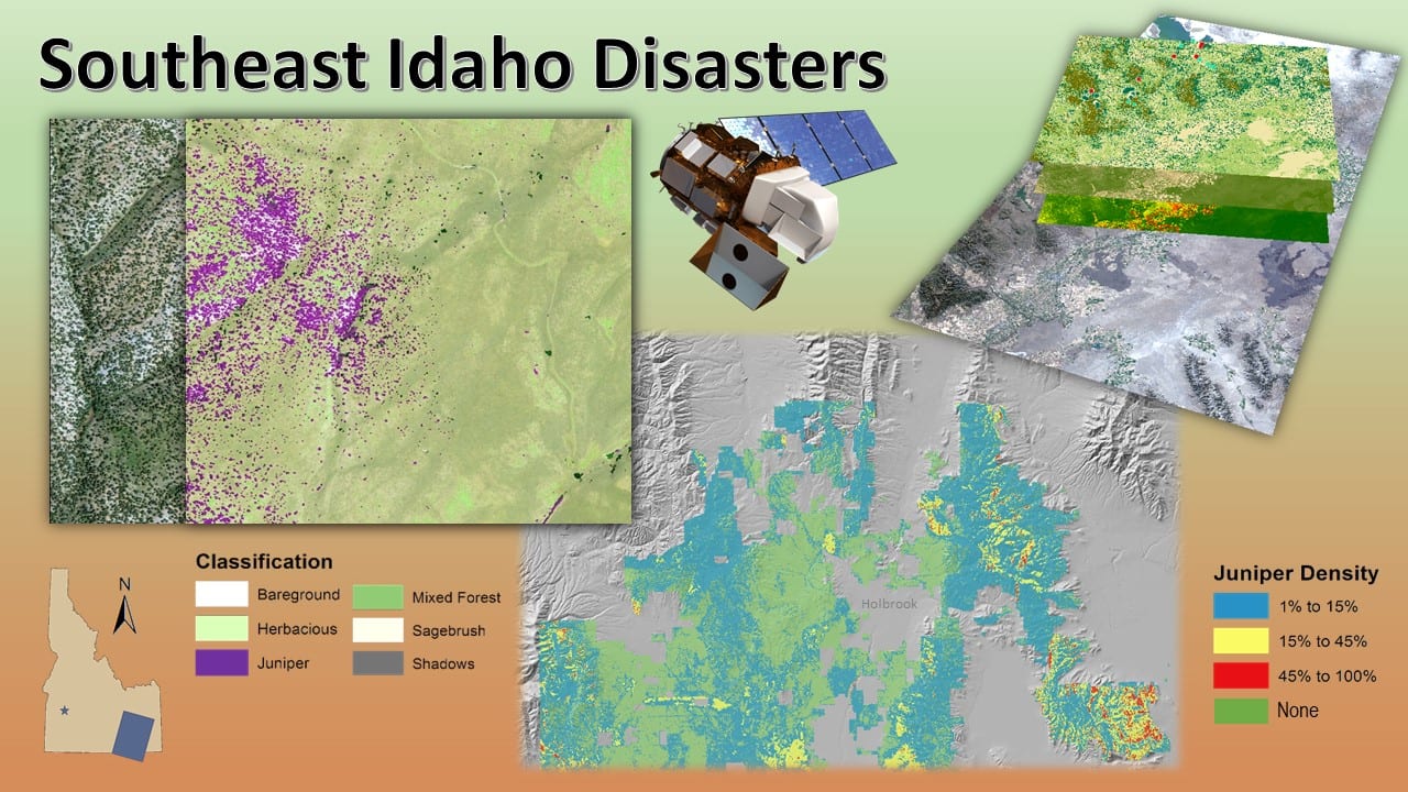 The Southeast Idaho Disasters team took a multi-scaled approach to identify juniper encroachment in southeast Idaho to aid land managers. Image Credit: Southeast Idaho Disasters Team 