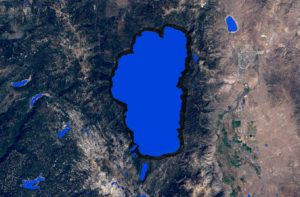 Landsat image with classified water as seen in the VPS video, ÛÏPrepare for the Future! Measuring Lakes from Space.Û Image Credit: Lake Tahoe Water Resources Team 