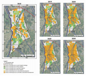 The land-use change scenario modeling increasing development in the Four Corners area at a rate of growth similar to what the area was experiencing in 2008. Image Credit: Montana Bureau of Mines and Geology Ground Water Investigation Program 