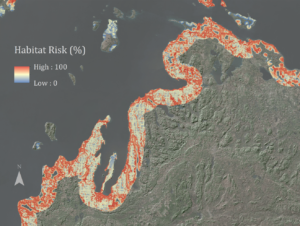 Utilizing Earth observations and habitat models to generate a suitability risk map for Phragmites australis in the coastal Great Lakes and St. Lawrence River Basin. Image Credit: Great Lakes Ecological Forecasting Team 