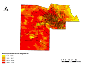Display of Land Surface Temperature (LST) profile for Maricopa County, Arizona, from MODIS Aqua satellite. Image Credit: Arizona Health and Air Quality II Team 