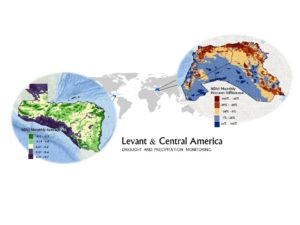 Project image highlighting study regions and example analyses. Image Credit: Levant and Central America Climate Team