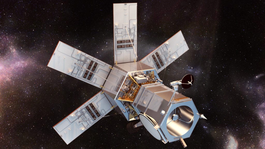 An artist's rendering of WorldView-4, set to launch in September 2016. Image Credit: DigitalGlobe
