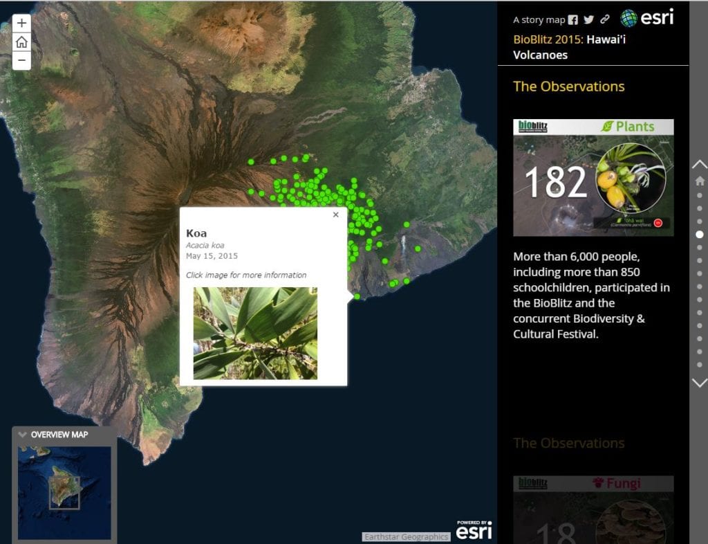 BioBlitz efforts, such as this one in Hawaii, can be enhanced through mapping of data gathered by ordinary citizens. Image Credit: Esri, National Park Service 