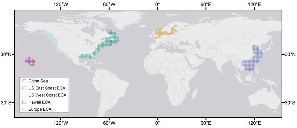 Figure 4. Regions over which aerosol optical thickness was assessed. Image Credit: Basemap: ESRI, DeLorme, HERE, MapMyIndia 