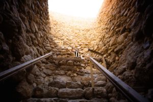 Built approximately in the 8th century B.C. these rock stairs descend 20 meters to a massive five-chamber reservoir. The site in central Israel is likely the ruins of the biblical city, Be’er Sheva. Image Credit: Osha Gray Davidson 