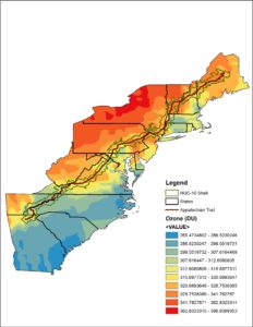 Data from the Aura satellite displays trends in tropospheric ozone levels to assist the National Park Service. Image Credit: Appalachian Trail Health & Air Quality Team 