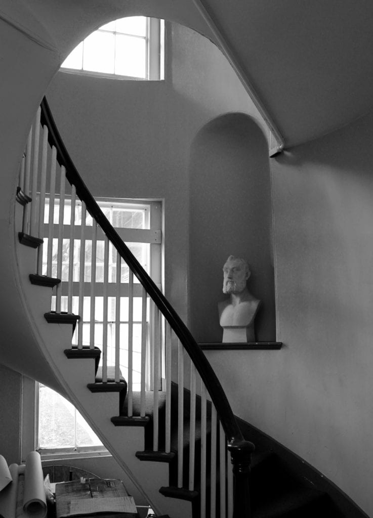 A bust of Pickering in the stairs leading up to the Great Refractor Telescope at Harvard-Smithsonian Center for Astrophysics. Image Credit: Jenny Woodman