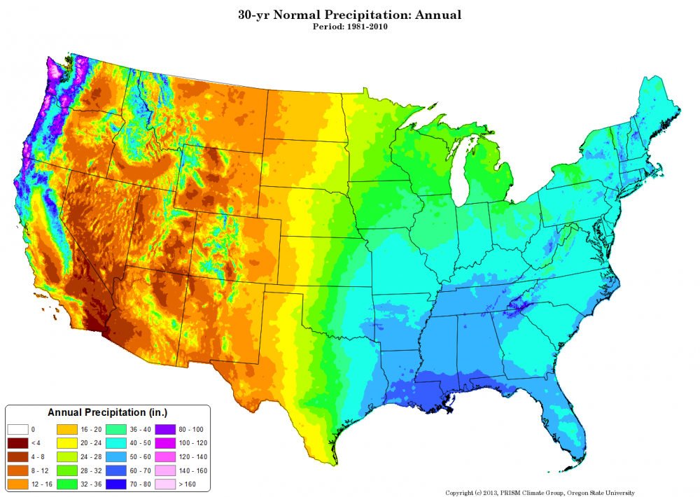 Annual U.S. precipitation from 1981-2010. Image Credit: NCAR/UCAR
