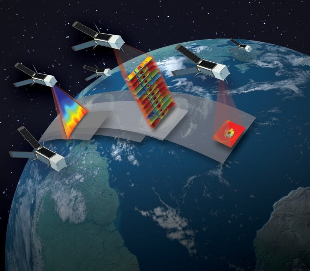An artist rendering of the TROPICS Mission. Image Credit: MIT Lincoln Laboratory