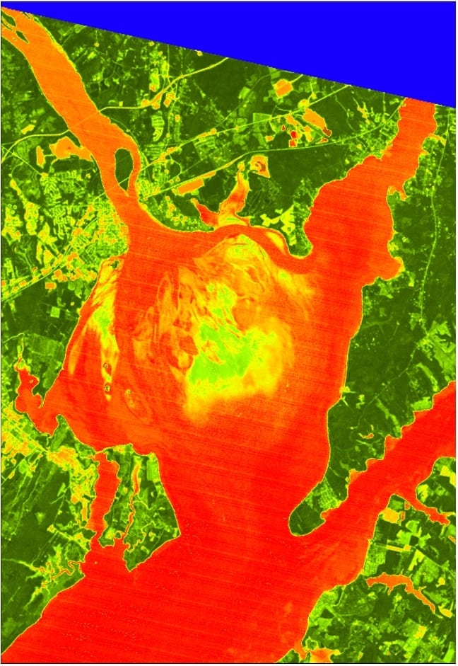 Satellite imagery of an algae bloom