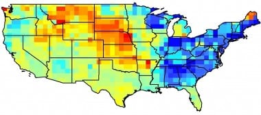 Map of the United States showing ground level ozone. Credit Image: DEVELOP