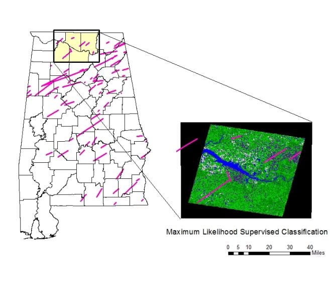image showing maximum likelihood supervised classification with six classes to determine Land Cover Land Use (LULC) in the study area,
