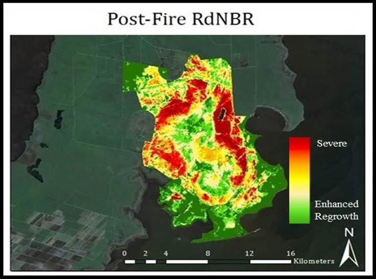 Burn Severity map of Pains Bay Fire, Dare County, North Carolina.