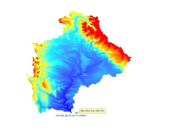 This Digital Elevation Model (DEM) depicts terrain and topography in the region of Wyoming where runoff flows.