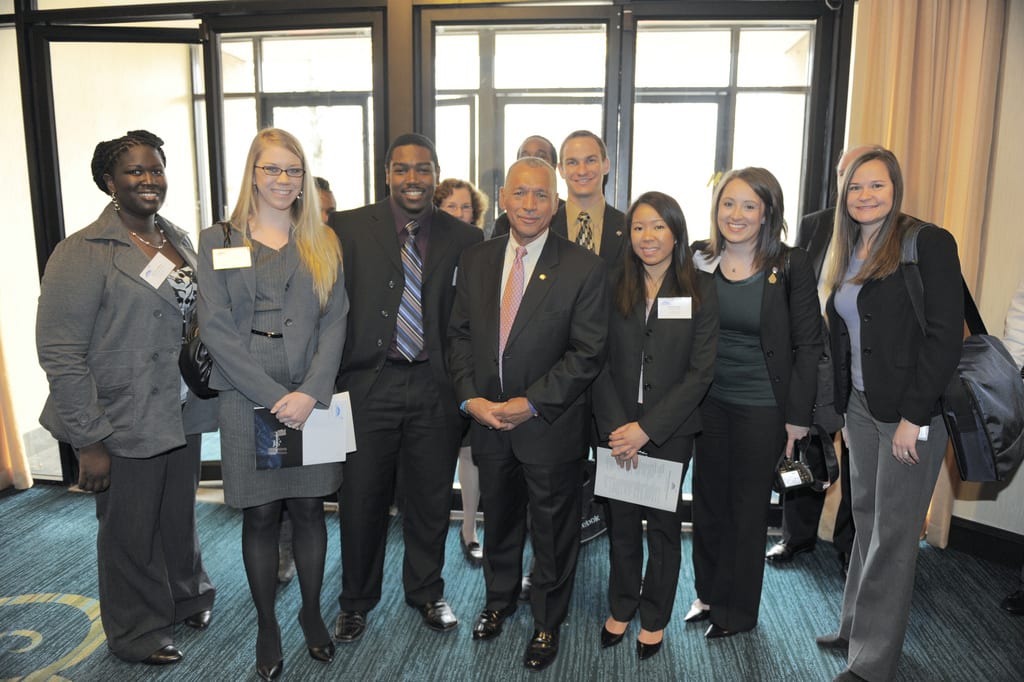 Image of the DEVELOP team with Michael Bolden at the 49th Goddard Memorial Symposium