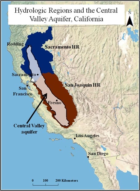 A map outlining the Central Valley aquifer.